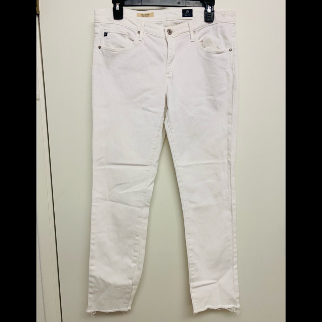 Ag The Stevie Slim Straight White Cutoff Frayed Hem Jeans 30
